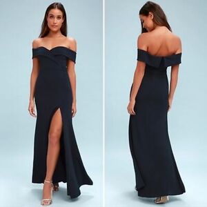 Lulus Song of Love off the shoulder dress navy blue size M